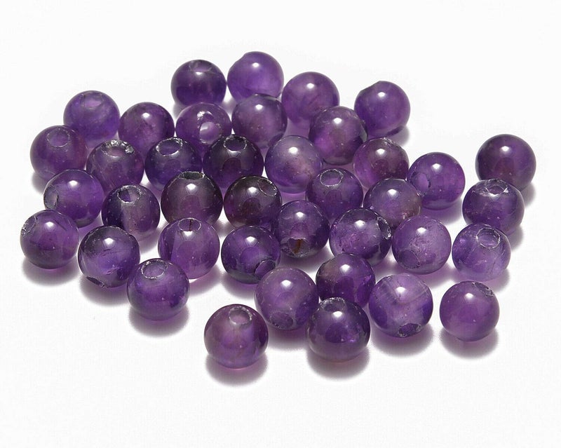 AD Beads Natural Gemstone 8mm Round Loose Beads Big Hole 2.5mm Sized 40pcs (Amethyst) - Image 1